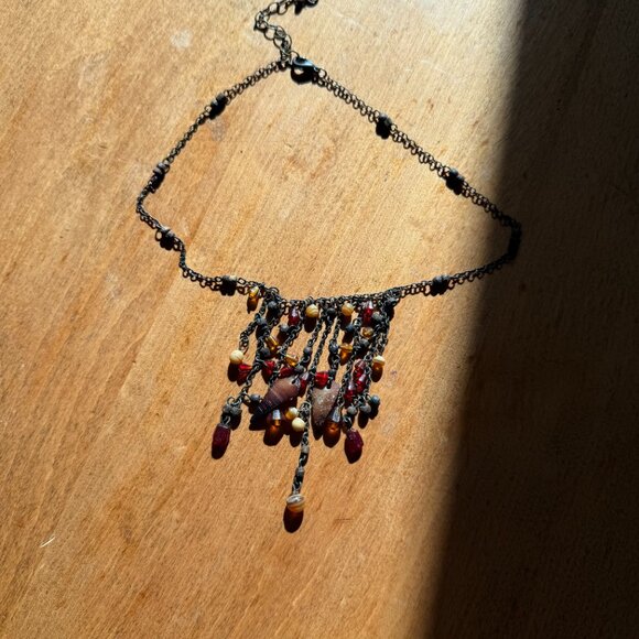 Dangly Bead, Charm, Antique Brass Finish Chain Necklace - Picture 2 of 4